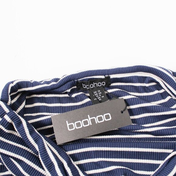 Boohoo Petite Stripe Ribbed Fold Over Mini Skirt - Size 6 - NWT - Picture 4 of 8